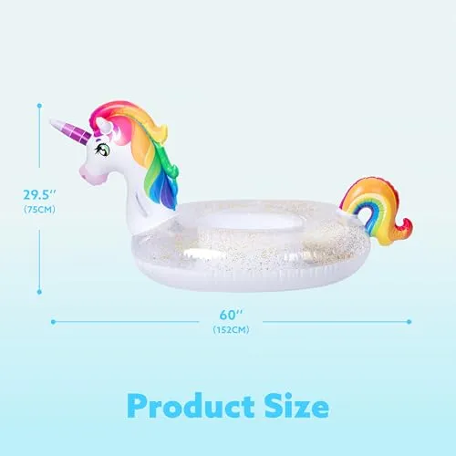 JOYIN Unicorn Pool Float Kids - Inflatable Rainbow Unicorn Floaty with Glitters Fun Pool Floats, Ride On Unicorn Beach Lake Floaties Raft Lounge, Party in Summer Decorations Pool Toys for Kids - Image 6