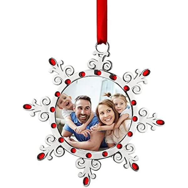 Joiedomi Christmas Photo Ornament, Snowflake Christmas Tree Ornaments Photo Frame with Red Gems Family Ornaments Shatterproof Christmas Ornaments for Holidays, Christmas Tree Decoration