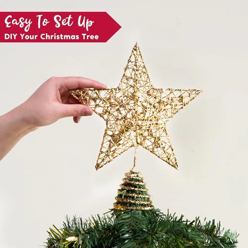 Joiedomi Gold Glitter Star Tree Topper Metal Hallow Tree Star Lighted for Christmas Tree Decorations Home Holiday Xmas Party Indoor Decor - Image 3
