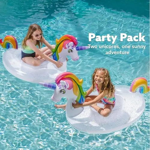 JOYIN Unicorn Pool Float Kids - Inflatable Rainbow Unicorn Floaty with Glitters Fun Pool Floats, Ride On Unicorn Beach Lake Floaties Raft Lounge, Party in Summer Decorations Pool Toys for Kids - Image 2