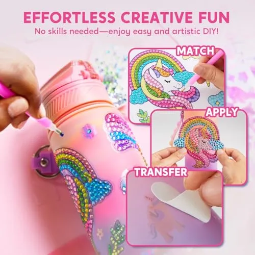 Klever Kits Decorate Your Own Water Bottle Kits for Girls Age 6+, Unicorn DIY Gem Diamond Painting Crafts, Girl Birthday Gift Arts and Crafts Fun Arts for Girls Birthday Christmas - Image 3