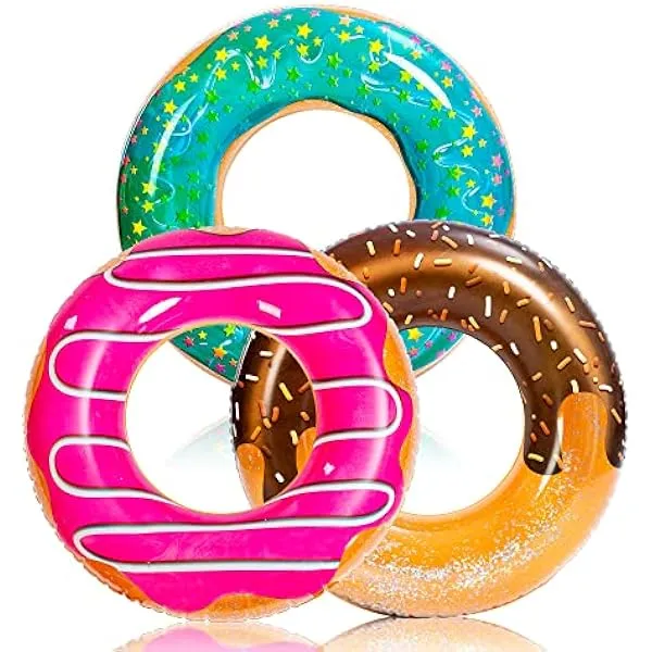 JOYIN Donut Pool Float with Glitters 32.5?(3 Pack), Funny Tube Toys for Swimming Pool Party and Donut Party Supplies