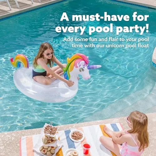 JOYIN Unicorn Pool Float Kids - Inflatable Rainbow Unicorn Floaty with Glitters Fun Pool Floats, Ride On Unicorn Beach Lake Floaties Raft Lounge, Party in Summer Decorations Pool Toys for Kids - Image 4