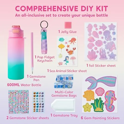 Klever Kits Decorate Your Own Water Bottle Kits for Girls Age 6+, Mermaid DIY Gem Diamond Painting Crafts, Girl Birthday Gift Arts and Crafts Fun Arts for Girls Birthday Christmas - Image 4