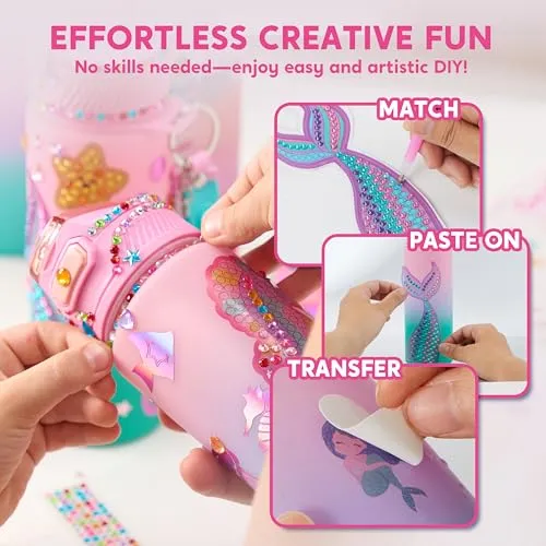 Klever Kits Decorate Your Own Water Bottle Kits for Girls Age 6+, Mermaid DIY Gem Diamond Painting Crafts, Girl Birthday Gift Arts and Crafts Fun Arts for Girls Birthday Christmas - Image 5