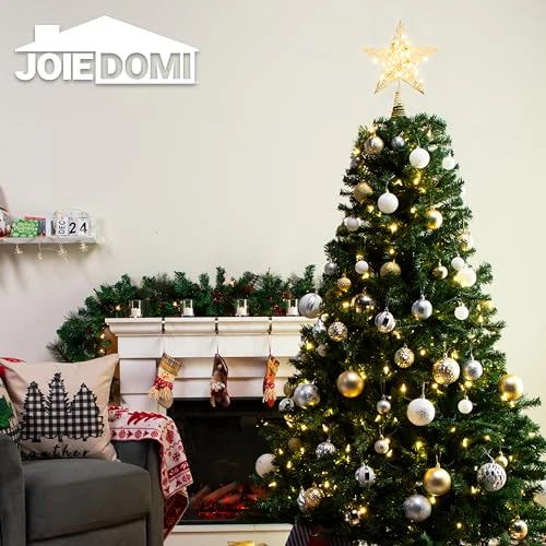 Joiedomi Gold Glitter Star Tree Topper Metal Hallow Tree Star Lighted for Christmas Tree Decorations Home Holiday Xmas Party Indoor Decor - Image 7