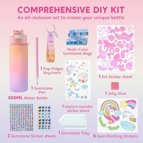 Klever Kits Decorate Your Own Water Bottle Kits for Girls Age 6+, Unicorn DIY Gem Diamond Painting Crafts, Girl Birthday Gift Arts and Crafts Fun Arts for Girls Birthday Christmas - Image 5