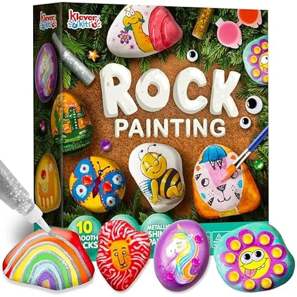 JOYIN Rock Painting Kit for Kids, Arts and Crafts for Girls & Boys Ages 6-12, DIY Supplies for Painting Rocks, Easter Craft Kits Art Set, Toddler Birthday Christmas Presents, Family Indoor Activity