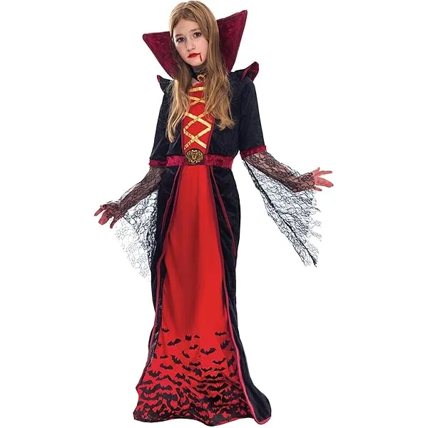 Spooktacular Creations Royal Vampire Costume for Girls, Deluxe Set Halloween Gothic Victorian Vampiress Queen Costume for Dress Up Party