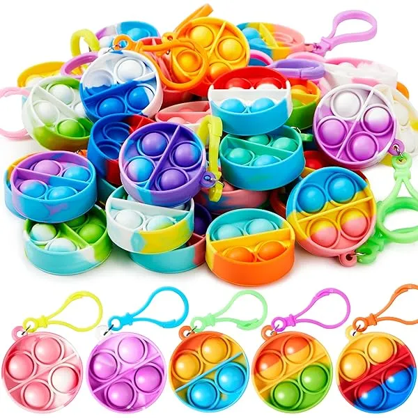 JOYIN Round Pop Fidget Keychain 30 Pack Pop Fidget Toys Bulk Party Favors for Kids 4-8,8-12 Years, Goodie Bags Stuffers End of Year Student Gifts Classroom Prizes Birthday Sensory Toys