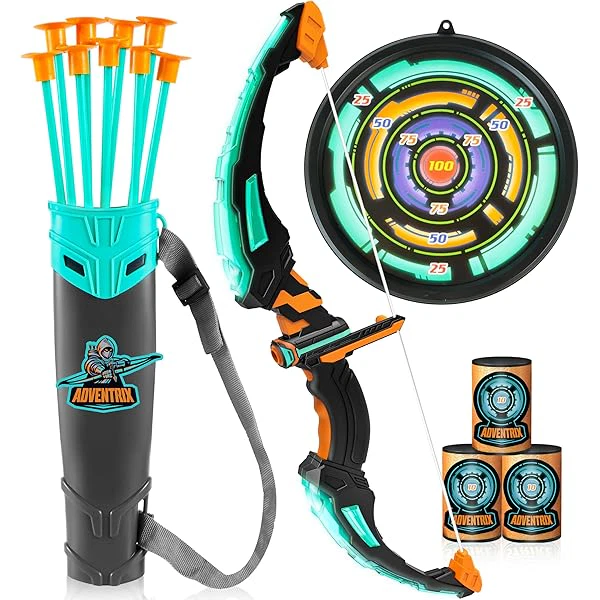JOYIN Kids Bow and Arrow Set, LED Light Up Archery Toy Set with 9 Suction Cup Arrows, Target & Arrow Case, Indoor and Outdoor Hunting Play Gift Toys for Kids, Boys & Girls Ages 6-12