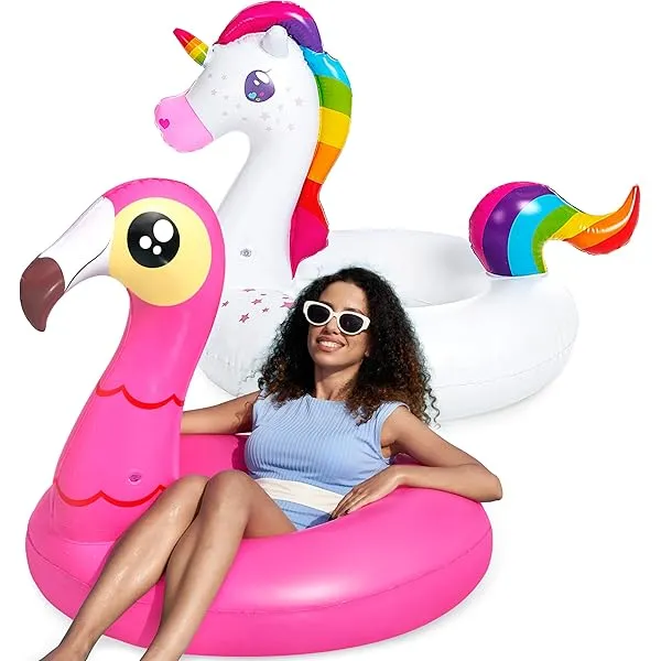 JOYIN 2-Pack Flamingo Unicorn Pool Float - Fun Floaties Inflatable Swimming Pool Tubes Toys Party Decorations, Summer Vacation Lake Beach Floaty Swim Rings Raft Lounger for Adults & Kids