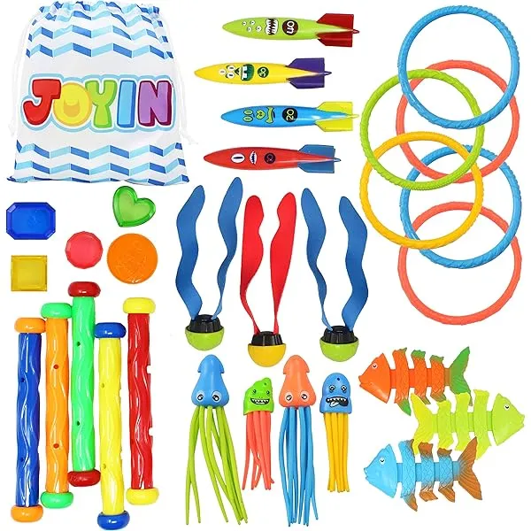 JOYIN 30 Pcs Diving Pool Toys for Kids Ages 3-12 Jumbo Set with Storage Bag Pool Games Summer Swim Water FishToys