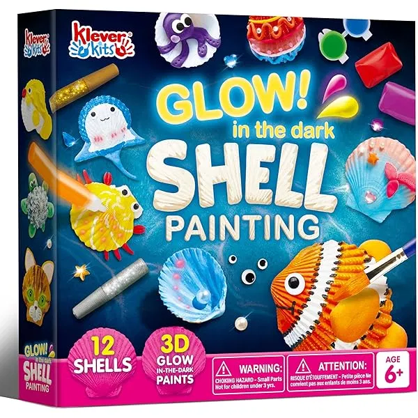Klever Kits 12 Kids Sea Shell Painting Kit-Glow in The Dark-Arts & Crafts for Boys and Girls Ages 6-12, Art Supplies, Kids Craft Paint Kits, Creative Art Toys for Birthday Party Gift